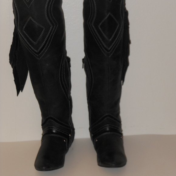 ZIGINY TAN AND BLACK LEATHER KNEE HIGH BOOT LOT SIZE 6.5 MEDIUM - Picture 9 of 16